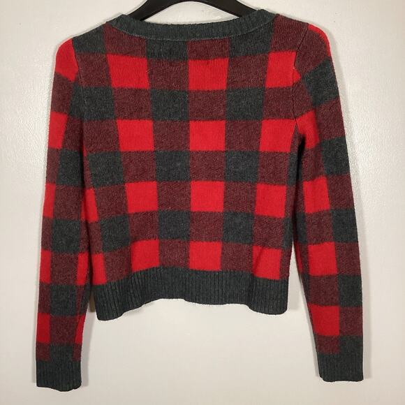 American Eagle Red Grey Plaid Buffalo Check Button Cardigan Large Fall Thick - Picture 6 of 7